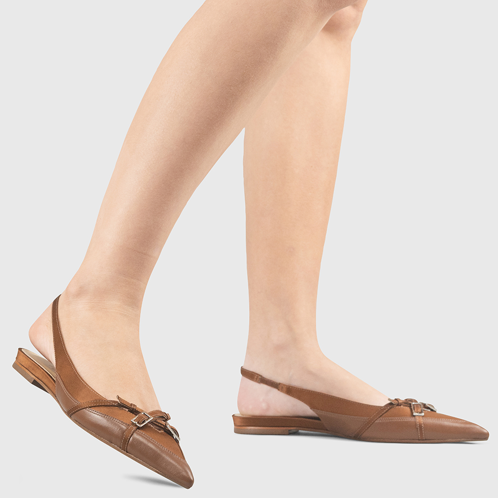 Sapatilha Slingback Sinara Cetim Baronesa Marrom Claro Multi