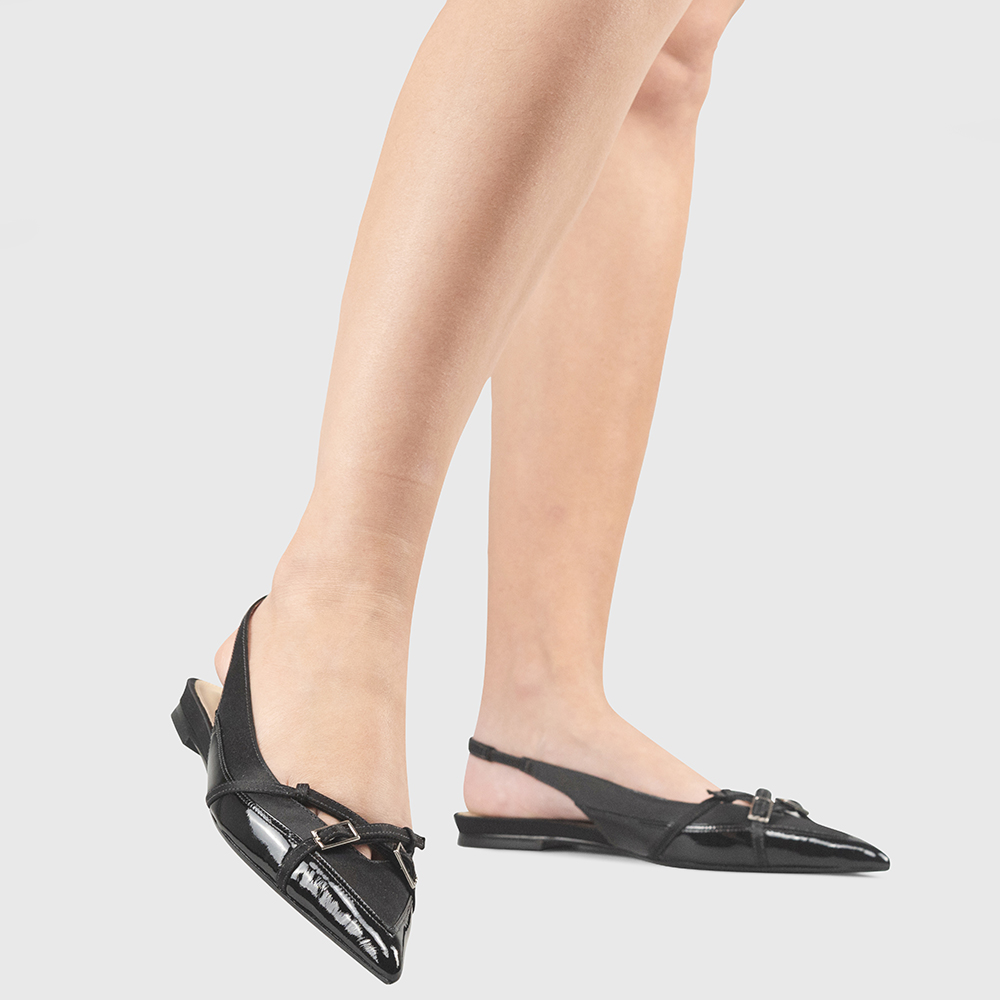 Sapatilha Slingback Sinara Cetim Baronesa Preto Multi