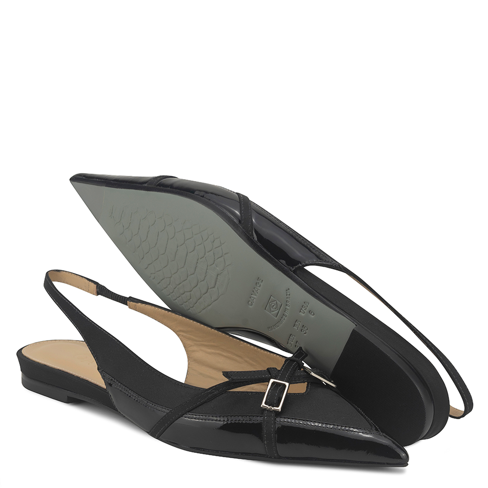 Sapatilha Slingback Sinara Cetim Baronesa Preto Multi