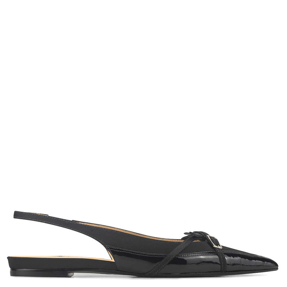 Sapatilha Slingback Sinara Cetim Baronesa Preto Multi