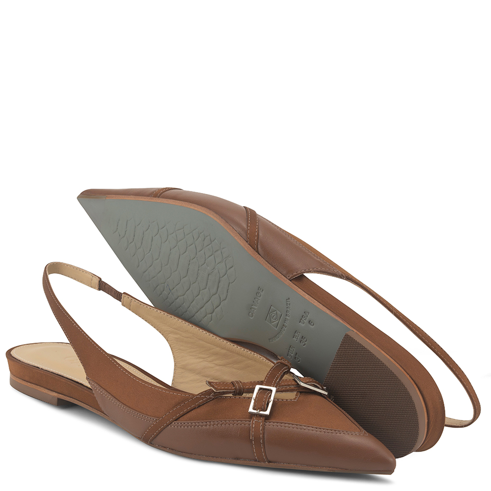 Sapatilha Slingback Sinara Cetim Baronesa Marrom Claro Multi
