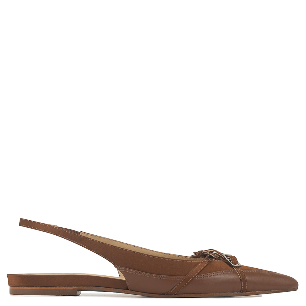 Sapatilha Slingback Sinara Cetim Baronesa Marrom Claro Multi
