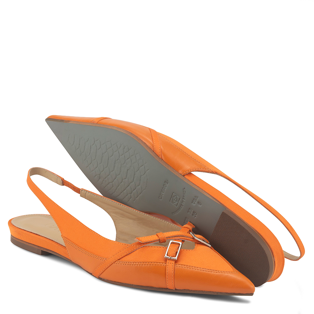Sapatilha Slingback Sinara Cetim Baronesa Laranja Multi